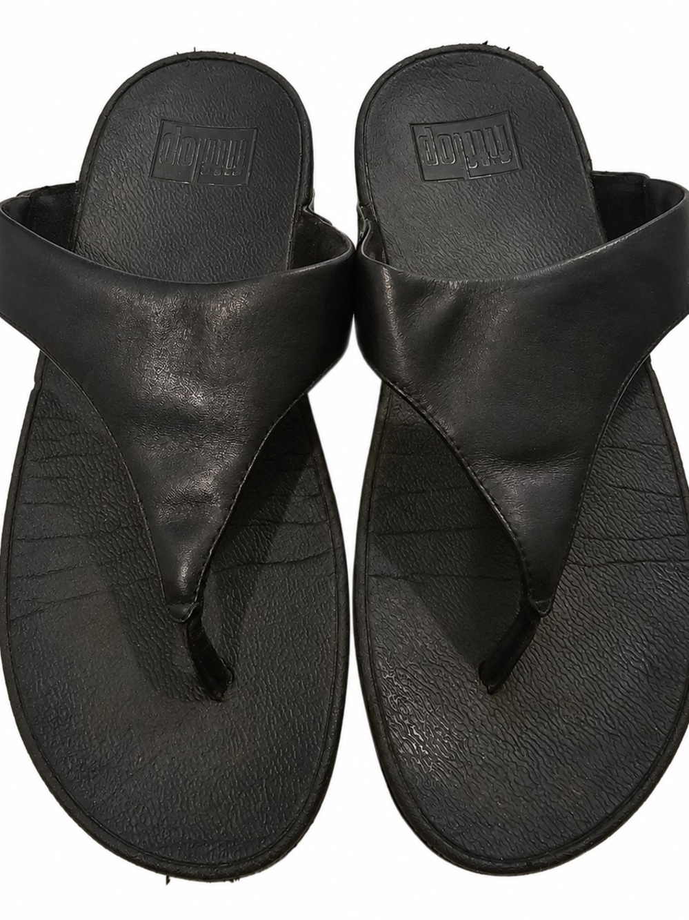 FitFlop Womens 6 Black Leather Thong Wobbleboard Comfort Sandals